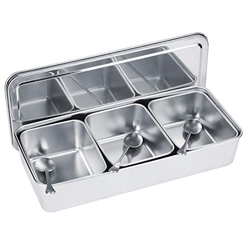 Edelstahl Gewürzbox, Mehrere Verwendung von 3 Gitter Gewürzgläsen mit Löffeldeckel, Gewürzbehältern für Gewürze, Snacks, Mehl, Trockenwaren, Früchte Edelstahl Gewürzbox, Mehrere Verwendung von 3 Gitter Gewürzgläsen mit Löffeldeckel, Gewürzbehältern für Gewürze, Snacks, Mehl, Trockenwaren, Früchte von NINESHE
