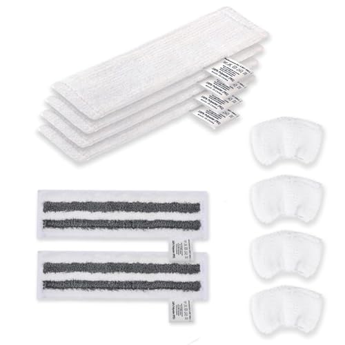 NINESPRING 10 Stück für Kärcher Dampfreiniger Zubehör,Tuchset für Kärcher Easyfix SC1 SC2 SC3 SC4 SC5 Dampfreiniger Bodendüse Wischtücher Überzügen Ersatzteile (2 Grau + 4 Weiß + 4 Überzüge) von NINESPRING