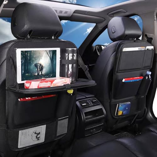 NINESPRING 2 Stück Autositz Organizer mit Klapptisch,Anti Kick Rückenlehnenschutz Auto Kinder,Universal Autositz Schutz Rückseite, Wasserdicht Auto Rücksitz Organizer,Schwarz von NINESPRING