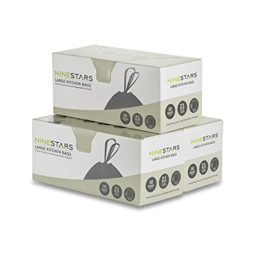 Ninestars NSTB-21-90 Extra starker Müllbeutel mit Kordelzug, 65 l. 80 l, 3 Packungen mit je 30 Stück, Kunststoff, Weiss/opulenter Garten, Count (Pack of 3), 90 von NINESTARS