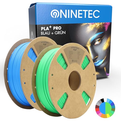 NINETEC BIO PLA+ Filament 2er Set Blau + Grün 1.75mm PLA Plus 3D Drucker Filament 1 kg Spule Maßgenauigkeit +/- 0,03mm PLA+ FDM Druckerverbrauchsmaterial PLA+ Pro von NINETEC