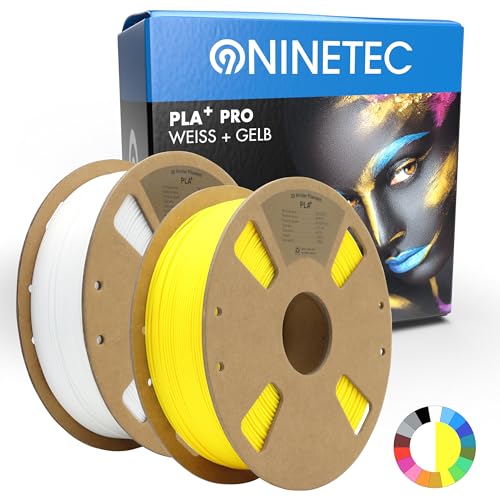 NINETEC BIO PLA+ Filament 2er Set Weiß + Gelb 1.75mm PLA Plus 3D Drucker Filament 1 kg Spule Maßgenauigkeit +/- 0,03mm PLA+ FDM Druckerverbrauchsmaterial PLA+ Pro von NINETEC