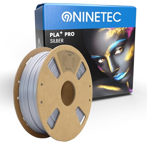 NINETEC BIO PLA+ Filament 1.75mm PLA Plus 3D Drucker Filament 1 kg Spule Maßgenauigkeit +/- 0,03mm PLA+ FDM Druckerverbrauchsmaterial PLA+ Pro Silber von NINETEC