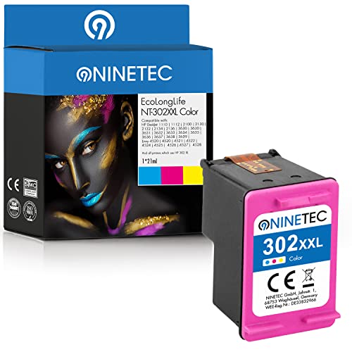 NINETEC EcoLonglife 1 Druckerpatrone kompatibel mit HP 302 XL 302XL Color wiederaufbereitet für Envy 4525 4520 4522 4523 4524 Officejet 3830 3831 3833 Deskjet 3630 3636 3638 1110 von NINETEC