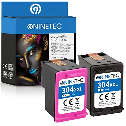 NINETEC EcoLonglife 2 Patronen kompatibel mit HP 304 XL 304XL Black & Color wiederaufbereitet für DeskJet 2630 3750 Envy 5030 DeskJet 2600 2620 2623 2634 3720 3730 3700 MFP Envy 5000 5010 5020 5052 von NINETEC