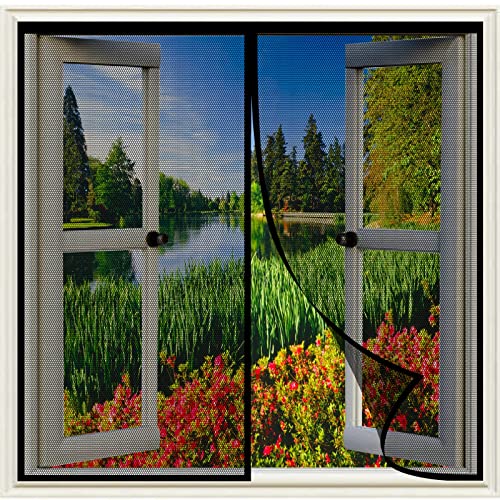 Fliegengitter Fenster Magnet 100 x 120 cm Selbstklebendes Moskitonetz für Fenster, Fliegenvorhang Terrassentür Haustier- und kinderfreundlich für Wohnzimmer Fenster, Schwarz von NINGBAI