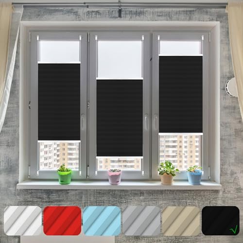 Klemmfix Plissee Ohne Bohren 45 x 110 cm Sicht- und Sonnenschutz lichtdurchlässig Jalousie Easyfix Faltrollo Polyesterfaser Sicht- & Schallschutz für Fenster & Tür, Schwarz von NINGBAI