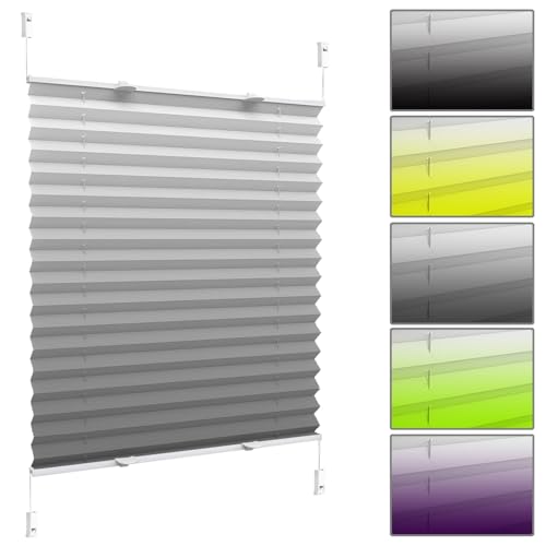 Klemmfix Plissee Ohne Bohren 95 x 110 cm Doppelplissee Klemmfix, Plisee Rollo Ohne Bohren Klemmfix Polyesterfaser Sicht- & Schallschutz für Fenster & Tür, Grau von NINGBAI