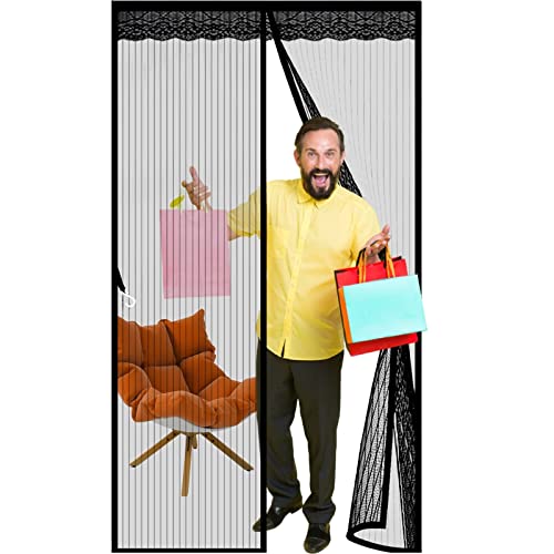 Magnet Fliegengitter Tür Insektenschutz 135 x 230 cm reis- & kratzfest Fliegengitter Fenster Magnet Physikalisch mückensicher für Wohnzimmer Kellertür Moskitonetz, Schwarz A von NINGBAI