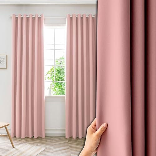 NINGBAI Gardinen Blickdicht Vorhänge 50 x 180 cm Isolierend Kälteschutz Sonnenschutz Gardinen Lärmschutzvorhang für Jedes Fenster, Rosa von NINGBAI