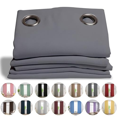 NINGBAI Gardinen Kurz Vorhang Stores 50 x 250 cm Isolierend Kälteschutz Sonnenschutz Gardinen mit Ösen Türvorhang für Jedes Fenster, Dunkelgrau von NINGBAI