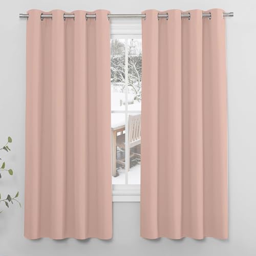 NINGBAI Gardinen Wohnzimmer/2Er Set Ösenvorhang 120 x 180 cm Isolierend Kälteschutz Sonnenschutz Blackout Curtain Wohnzimmer für Jedes Fenster, Rosa von NINGBAI