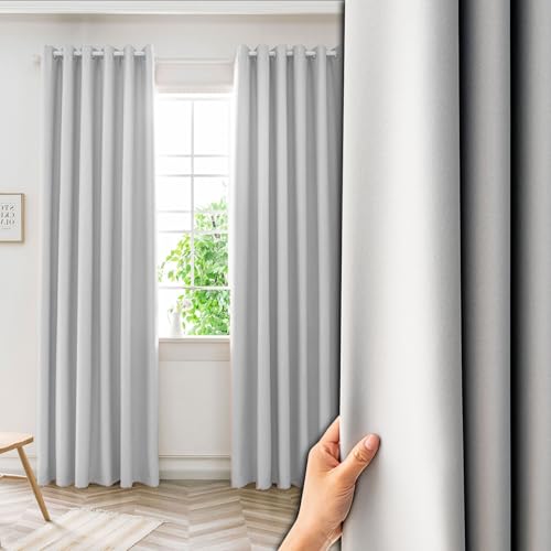 NINGBAI Gardinen Wohnzimmer Vorhang 220 x 150 cm Isolierend Kälteschutz Sonnenschutz Vorhang Blickdicht, Thermo Vorhang Kurz für Jedes Fenster, Weiß von NINGBAI