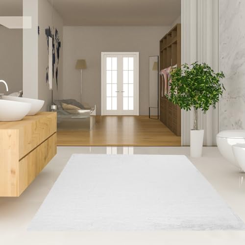 NINGBAI Hochflor Teppich wohnzimmerteppich 200 x 260 cm Schlafzimmer Bettvorleger, Wohnzimmer Balkon Küchenteppich weich und elegant, waschbar für Schlafzimmer Kinderzimmer, Weiß von NINGBAI