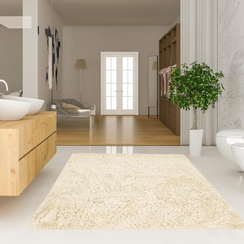 NINGBAI Hochflor Teppich wohnzimmerteppich 50 x 200 cm Teppiche für Wohnzimmer, Flauschiger Teppich Läufer Flur weich und elegant, waschbar für Wohnzimmer, Schlafzimmer, Creme Farben von NINGBAI