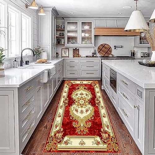 NINGBAI Küchenteppich Küchenläufer 60 x 120 cm Innen Flurläufer, Küche Bodenmatte, Kaffee Küchenläufer, Fußmatte, Waschbarer Modernes Design Faltbar für Küche, Flur, Eingangsbereich, Rot von NINGBAI