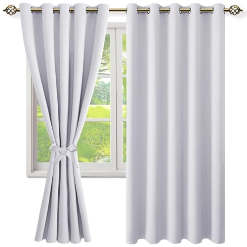 NINGBAI Vorhang Grau Blickdicht Übergardinen 120 x 220 cm Einfarbige/Winter Extra Warm/Modern Vorhang Kälteschutz Blackout Curtain für Jedes Fenster, Weiß von NINGBAI