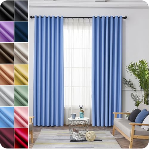 NINGBAI Vorhang Verdunkelung Blickdicht Gardinen 160 x 150 cm Gardine Schlafzimmer Ösen Thermo Blickdichte Ösenvorhang/Vorhänge Blickdicht für Jedes Fenster, Blau von NINGBAI