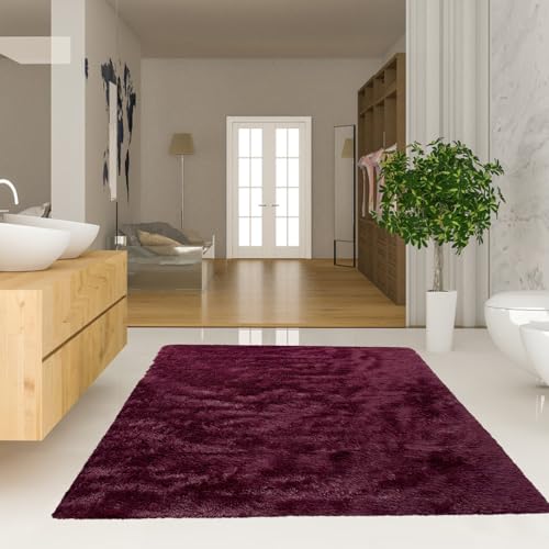 NINGBAI Wohnzimmer Teppich, Outdoor Teppich 140 x 240 cm Schlafzimmer Bettvorleger, Teppich Wohnzimmer Teppich Langflor weich und elegant, waschbar für Schlafzimmer Kinderzimmer, Lila von NINGBAI