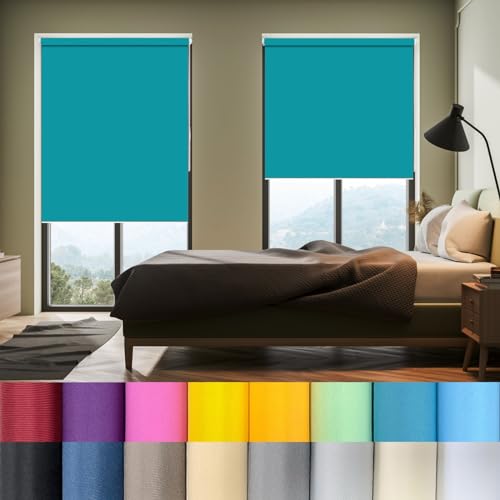 Verdunklungsrollo Thermo Rollos 85 x 60 cm Seitenzugrollo Easyfix, Verdunklungsrollo Fensterrollo Rollo Sonnenschutz Blickdicht Sichtschutz für Fenster & Tür, Himmelblau von NINGBAI