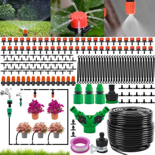 NINGESHOP Garten BewässerungsSystem, 201 Pcs Garten Bewässerung Kit, 50 m Bewässerungsrohre, Micro Drip Bewässerung Kit Automatische Sprinkler Tropfchenbewässerung Kit für Terrasse, Pflanzen, Gemüse von NINGESHOP