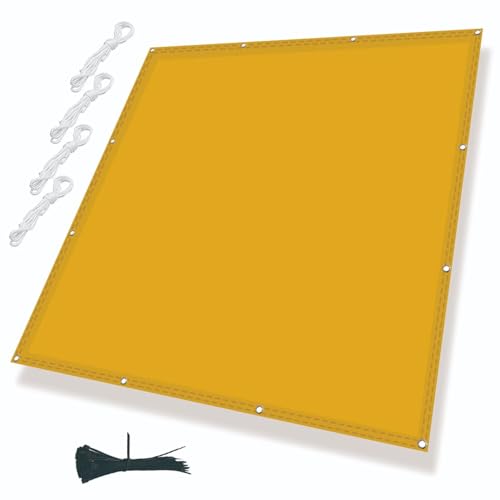Sonnenschirm Segel,Balkonumrandung 95% UV Schutz,Wasserdicht markisenstoff,Quadrat PES Polyester Sonnenschutzfür überdachung Balkon Terrasse Schwimmbad Mango Gelb 9x9m von NINGOU