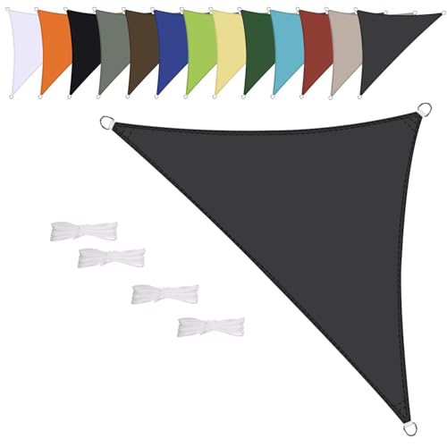 Sonnensegel Wasserdicht Dreieck, wetterbeständig, Premium Polyester, Viele Längen und Breiten Zur Auswahl inkl Befestigungsseile, Dreieck 1.6x1.6x2.3m Anthrazit von NINGOU