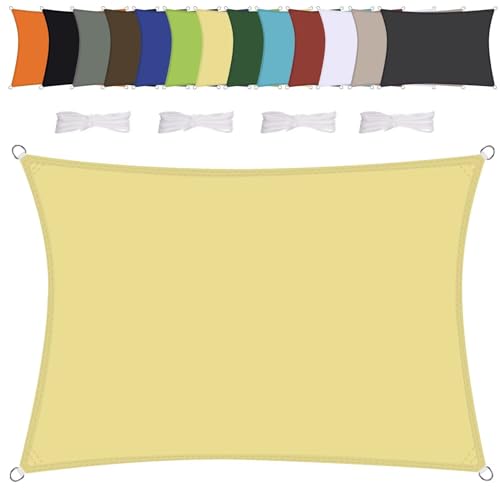 Sonnensegel Wasserdicht Rechteck, wetterbeständig, Premium Polyester, Viele Längen und Breiten Zur Auswahl inkl Befestigungsseile, Rechteckig 1x2m Beige von NINGOU