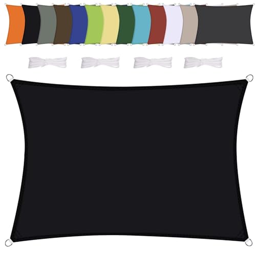 Sonnensegel Wasserdicht Rechteck, wetterbeständig, Premium Polyester, Viele Längen und Breiten Zur Auswahl inkl Befestigungsseile, Rechteckig 2x3.2m Schwarz von NINGOU