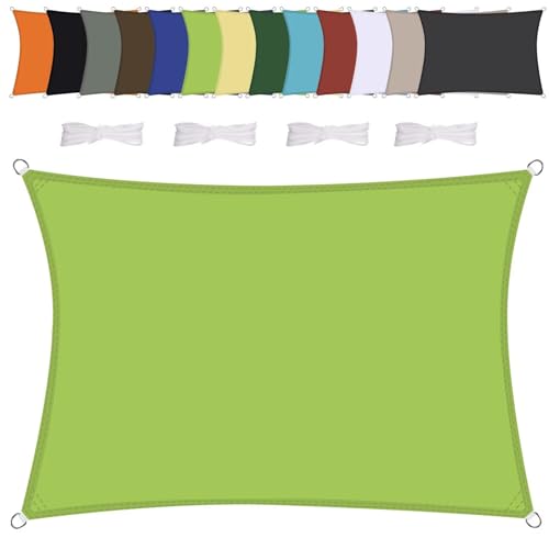 Sonnensegel Wasserdicht Rechteck, wetterbeständig, Premium Polyester, Viele Längen und Breiten Zur Auswahl inkl Befestigungsseile, Rechteckig 2x3.5m Grün von NINGOU