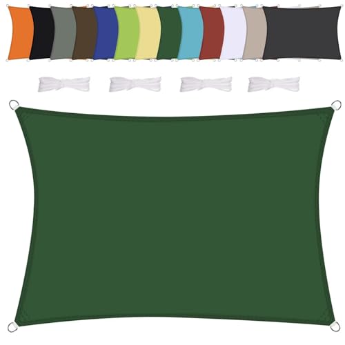 Sonnensegel Wasserdicht Rechteck, wetterbeständig, Premium Polyester, Viele Längen und Breiten Zur Auswahl inkl Befestigungsseile, Rechteckig 4x6m Dunkelgrün von NINGOU