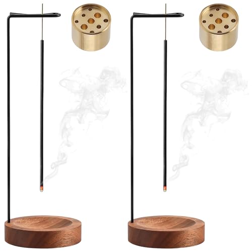 NINGYER 2 Stück RäUcherstäBchen Halter Set 2-In-1 Incense Holder Holzbasis und 9 Loch RäUchergefäß, Holz Basis Räucherstäbchen Halter für Home Yoga Meditation Zimmer Deko von NINGYER
