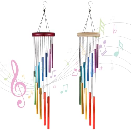 NINGYER 2 Stücke Windglockenspiel, Hängend Glockenspiel Windspiel Mit 24 Metallrohre für Garten Balkon Terrasse Hinterhof Home Decor (Regenbogenfarben) von NINGYER