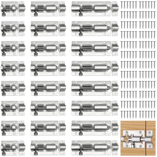 NINGYER 24 Stück Schieberiegel, Edelstahl Riegelschloss mit 144 Schrauben, Schiebeschloss, Bolzenriegel für Gartentor, Badezimmer, Schuppen, Fenstern (3 Größen) von NINGYER