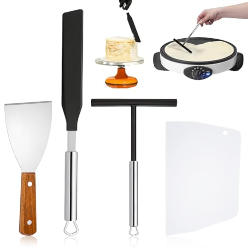 NINGYER 3 Stück Crepes Verteiler und Grillspachtel, Crepe Maker Zubehör Mit Weißem Schaber für Zuhause Küche Backen Kochen Machen Pfannkuchen Werkzeug von NINGYER