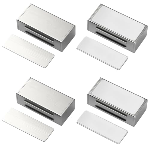 NINGYER 4 Stück Türmagnet Selbstklebend, 65x25x14 mm Türmagnet Stark, Kein Bohren Erforderlich Magnet Türschließer für Schranktüren, Möbel, Balkontüren (Silber) von NINGYER
