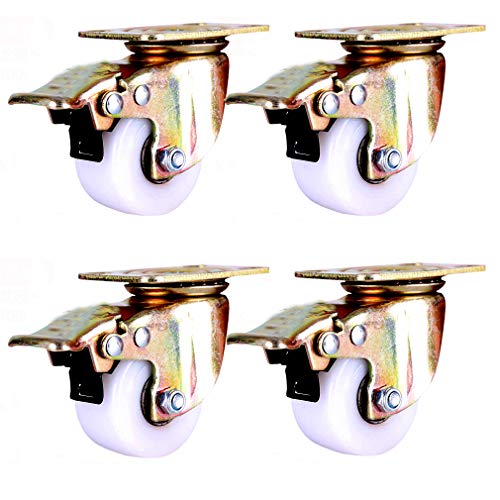 Set mit 4 robusten 2-Zoll-Nylon-Lenkrollen mit 360°-Drehung – Trolley-Möbelrollen, 600 kg Tragkraft, verdickte Montageplatte(Brake) von NINHFTDROU