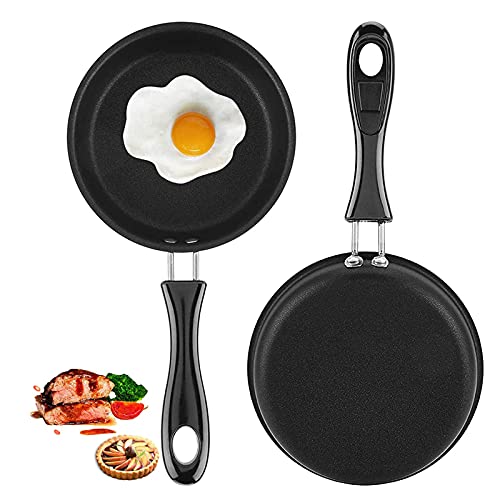 FCQLFYF 2 Stück Mini Bratpfanne,Mini Blini Pfanne,Bratpfannenset,Für Alle Herdarten Inkl Induktion,Genieteter Griff,Spülmaschinenfest(12CM,Schwarz) von FCQLFYF