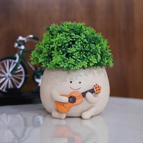 NINIPAPA Blumentopf mit Smiley-Gesicht, niedlicher Gitarren-Übertopf mit Drainagelöchern, lustige kleine Blumentöpfe für den Innenbereich, Sukkulenten, einzigartige Geschenke für Pflanzenliebhaber von NINIPAPA