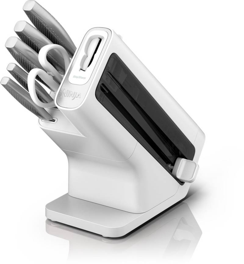 NINJA Messerblock Ninja StaySharp Messerblock mit integriertem Schleifer K62006EUWH (7tlg), rostfreier deutscher Edelstahl, Erl-Design, integrierter Schleifer von NINJA