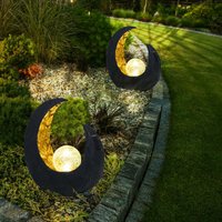 Gartendeko Solarlampen für Außen Outdoor Balkon Deko schwarz gold Mond Glaskugel, 1x led, LxBxH 29,4x9x30,5 cm, 2er Set von NINO