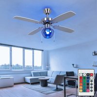 Deckenventilator Deckenleuchte Ventilator Wohnzimmerlampe Lüfter Glas rauchfarben, 3 Stufen Zugschalter, Fernbedienung, rgb led 8,5W 806Lm warmweiß, von NINO