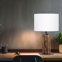 Tischlampe Tischleuchte Leselampe Schlafzimmerleuchte, Pinienholz Textilschirm weiß Landhaus, 1x E27 Fassung, DxH 25x40,2cm von NINO