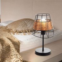 Tischleuchte Lampe Rattan Beistelllampe schwarz Wohnzimmerleuchte Retro Schreibtischlampe, Metall schwarz, 1x E27 Fassung, DxH 20x35 cm von NINO