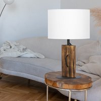 Tischlampe Tischleuchte Leselampe Schlafzimmerleuchte, Pinienholz Textilschirm weiß Landhaus, 1x E27 Fassung, DxH 18x32cm von NINO
