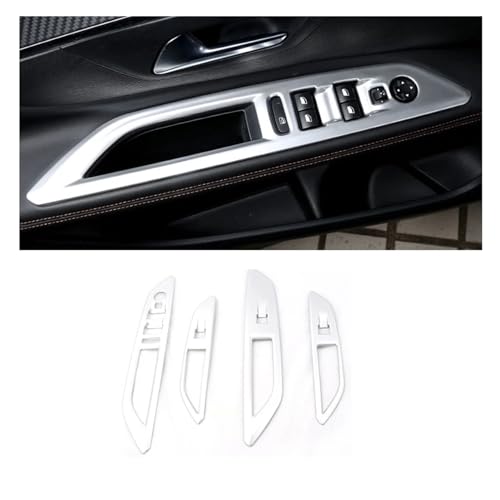 NINOMA Auto-Fenster-Glas-Hebeknopf-Schalttafel-Abdeckungsaufkleber, kompatibel mit Peugeot 3008 5008 GT Hybrid 2016 2017 2018 2019 2020 2021 2022 2023(ABS Chrome) von NINOMA