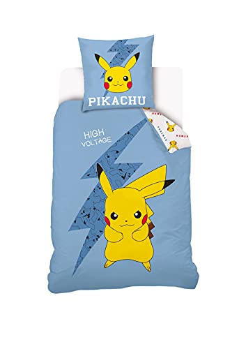 Sahinler Bettwäsche Pikachu, wendbar, für Kinder, Bettbezug 140 x 200 cm, Kissenbezug 63 x 63 cm, Blau 100% Baumwolle NI-0223 von Sahinler