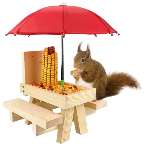Bird Feeder with Umbrella Wooden Squirrels Feeder for Outside Cute Chipmunk with Two Benches Squirrels House for Small Animals Log ColorBird Bird Feeder with Umbrella Wooden Squirrels Feeder for Outside Cute Chipmunk with Two Benches Squirrels House for Small Animals Log ColorBird von NIOMICO