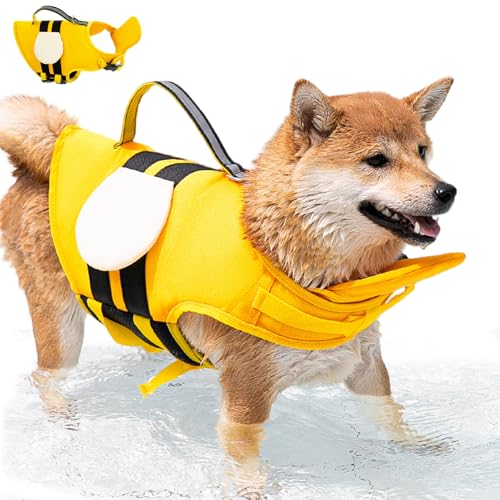 Dog Life Jacket Bee-Design Eva Foamed Waterproof 400D Dog Life Vest with D-Ring, Quick-Release Buckle & Handle Reflective Adorable Water Vest for Pool, Pond in Summer, LDog Jacket Dog Life Jacket Bee-Design Eva Foamed Waterproof 400D Dog Life Vest with D-Ring, Quick-Release Buckle & Handle Reflective Adorable Water Vest for Pool, Pond in Summer, LDog Jacket von NIOMICO