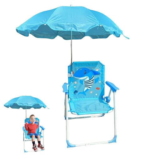 Kids Beach Stuhl mit Regenschirm, Faltbare und abnehmbare tragbare Oxford -Stoff Netter Kinder Beach Stuhl mit Baldachin für den Sommer im Freien, Blue mit Baldachin Schatten von NIOMICO